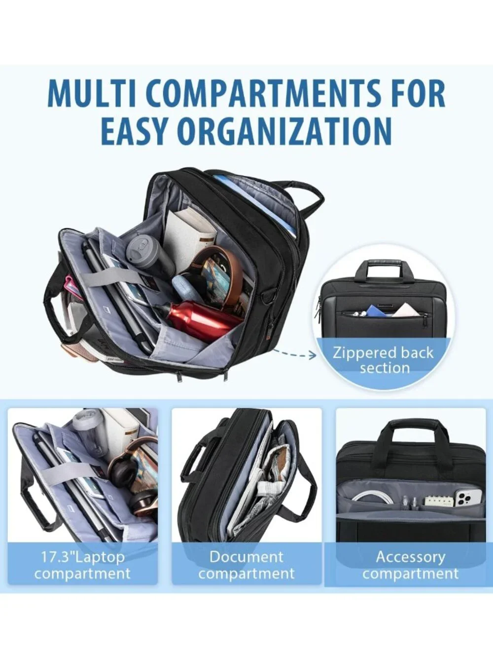Expandable Water-Resistant Laptop Bag for 17.3” Devices - Stylish Messenger
